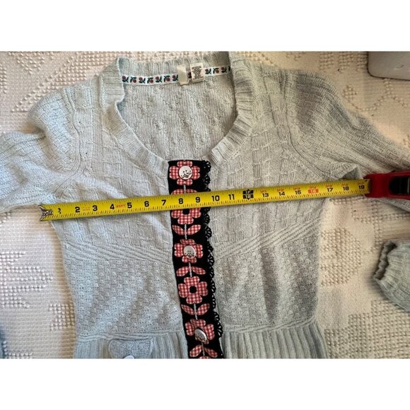 Moth Anthropologie Womens Sweater Sz S Eggshell Blue Floral-Ribbon-Trim Cropped - Picture 10 of 12